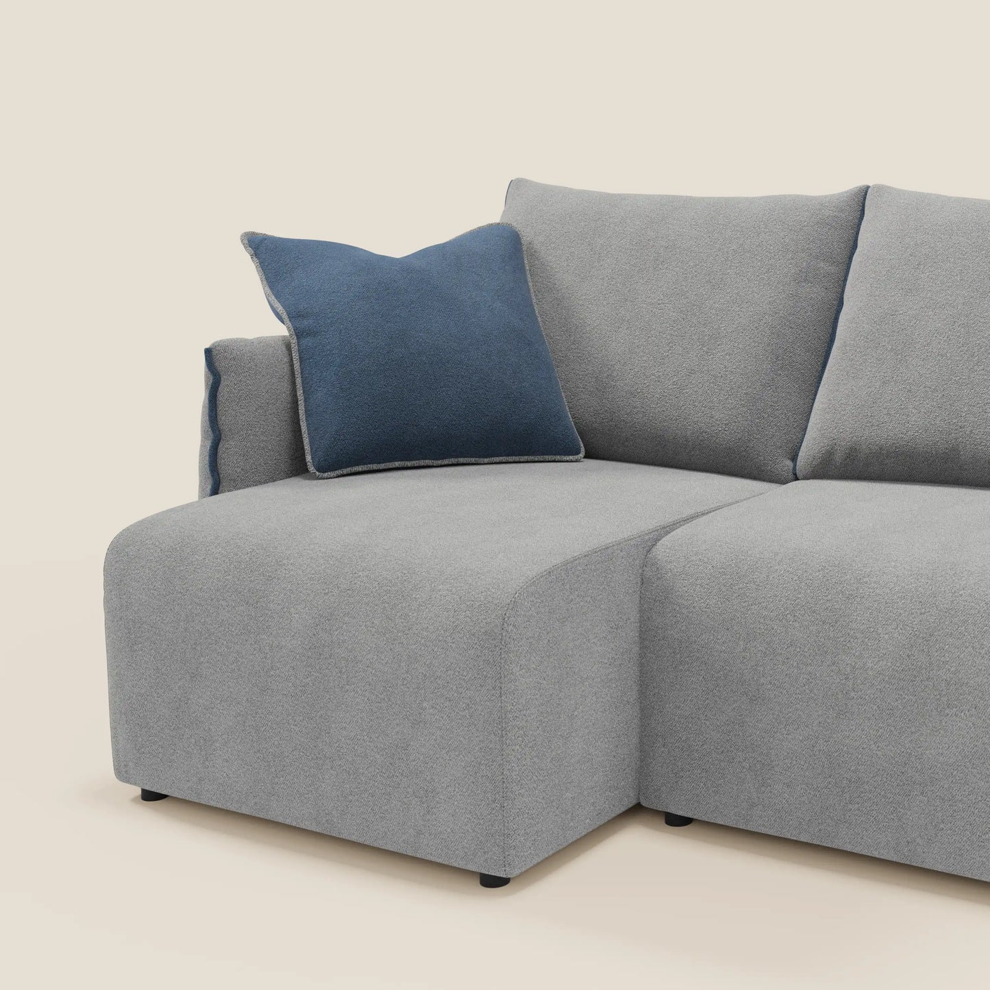 Divano Flexar con 3 sedute allungabili schienale in piuma d'oca in bouclé impermeabile T07 grigio - blu 