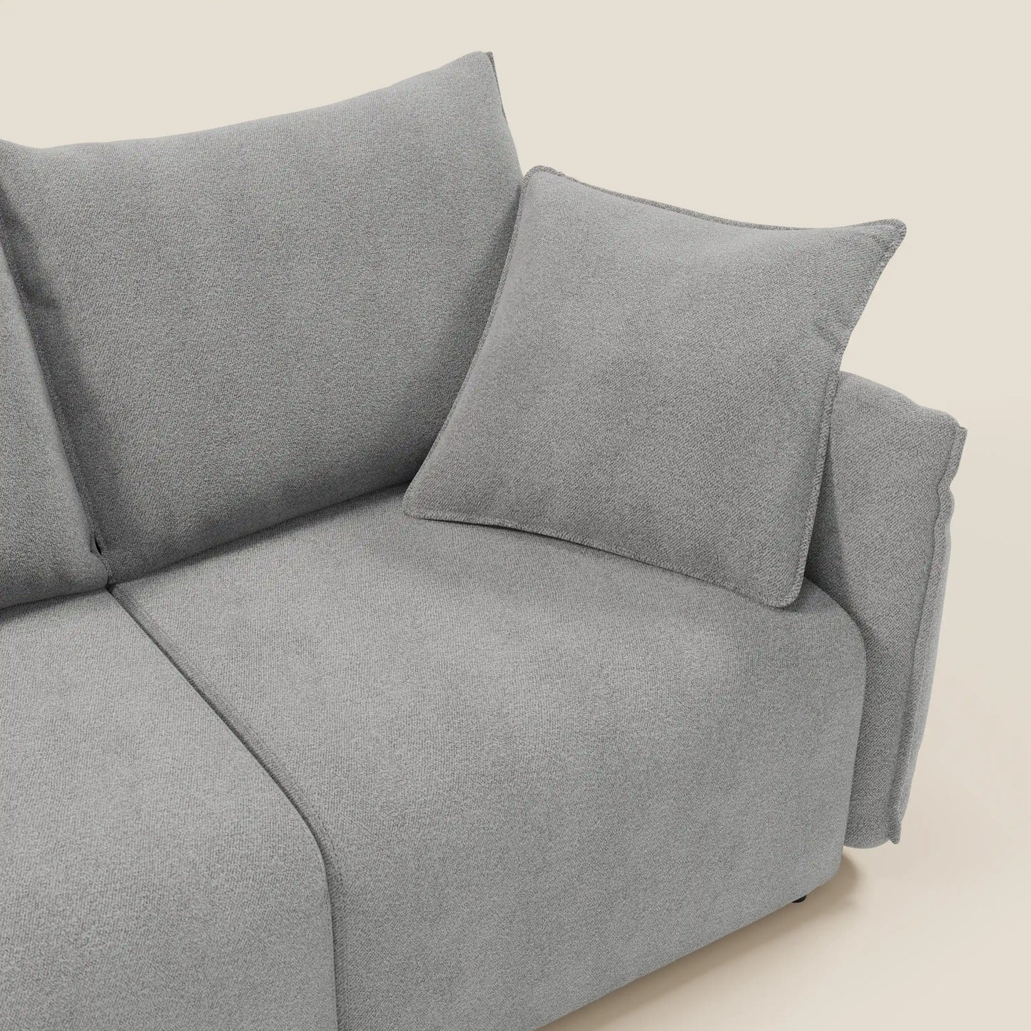 Divano Flexar con 3 sedute allungabili schienale in piuma d'oca in bouclé impermeabile T07 grigio 