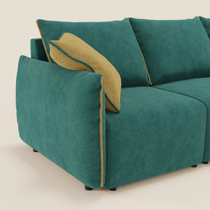 Divano Flexar con 3 sedute allungabili schienale in piuma d'oca in bouclé impermeabile T07 verde - giallo 