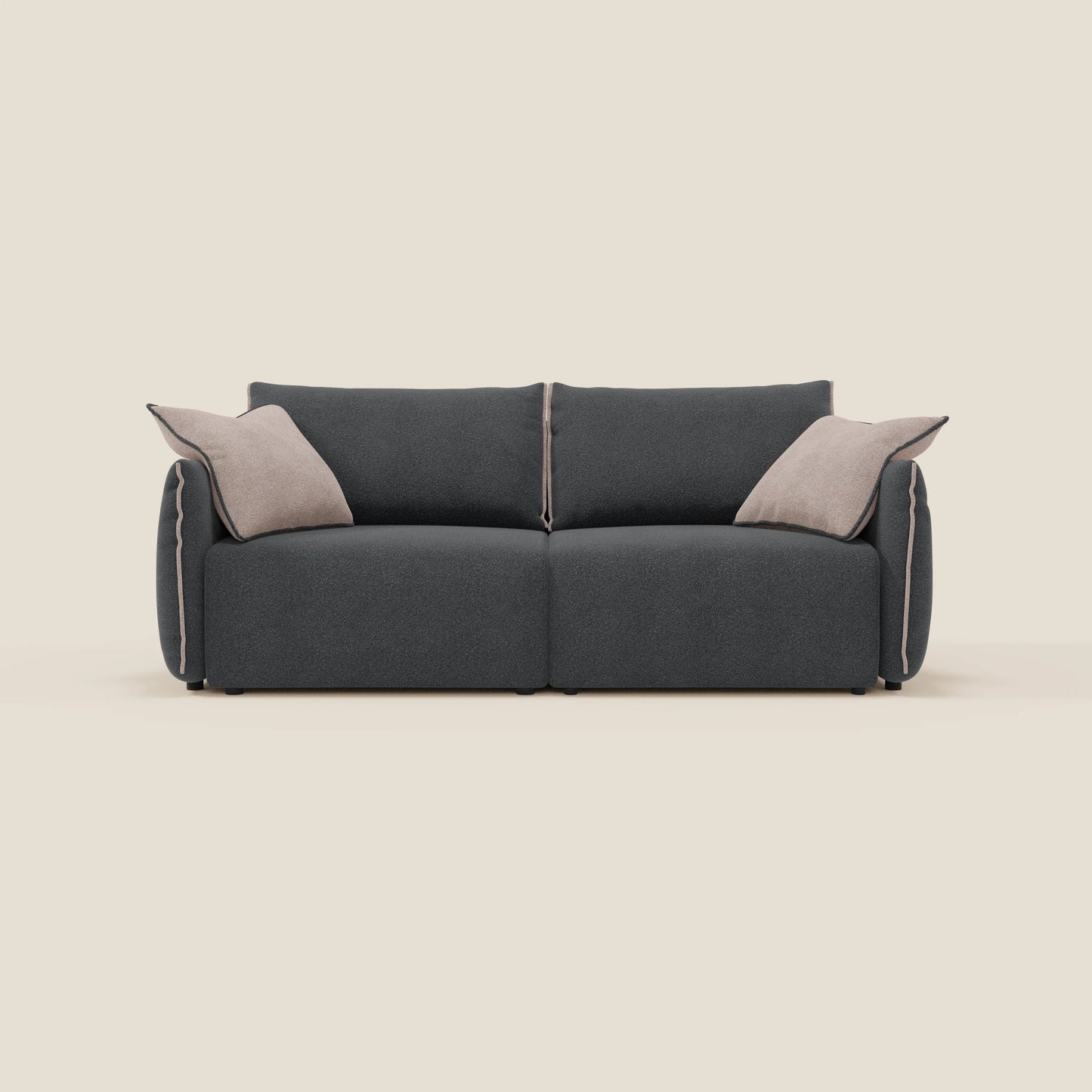 Divano Flexar con sedute allungabili e schienale in piuma in morbido bouclé impermeabile T07 antracite - rosa 