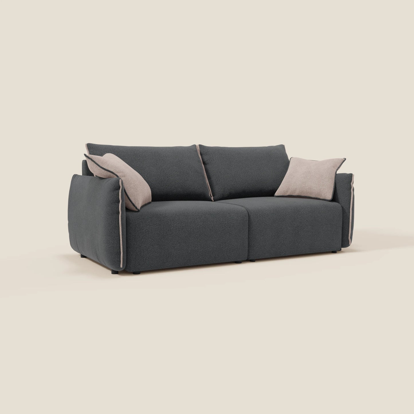 Divano Flexar con sedute allungabili e schienale in piuma in morbido bouclé impermeabile T07 antracite - rosa 