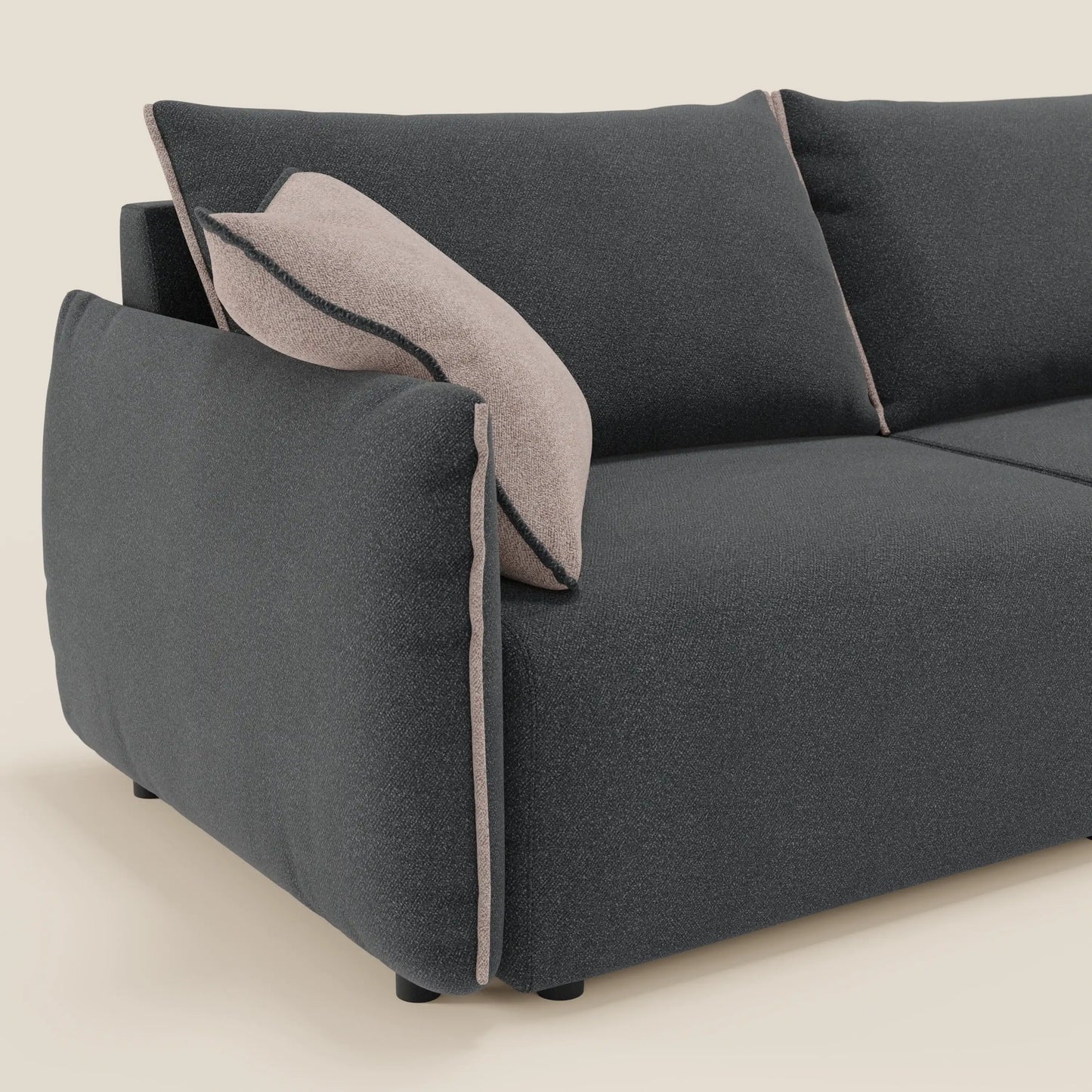 Divano Flexar con sedute allungabili e schienale in piuma in morbido bouclé impermeabile T07 antracite - rosa 