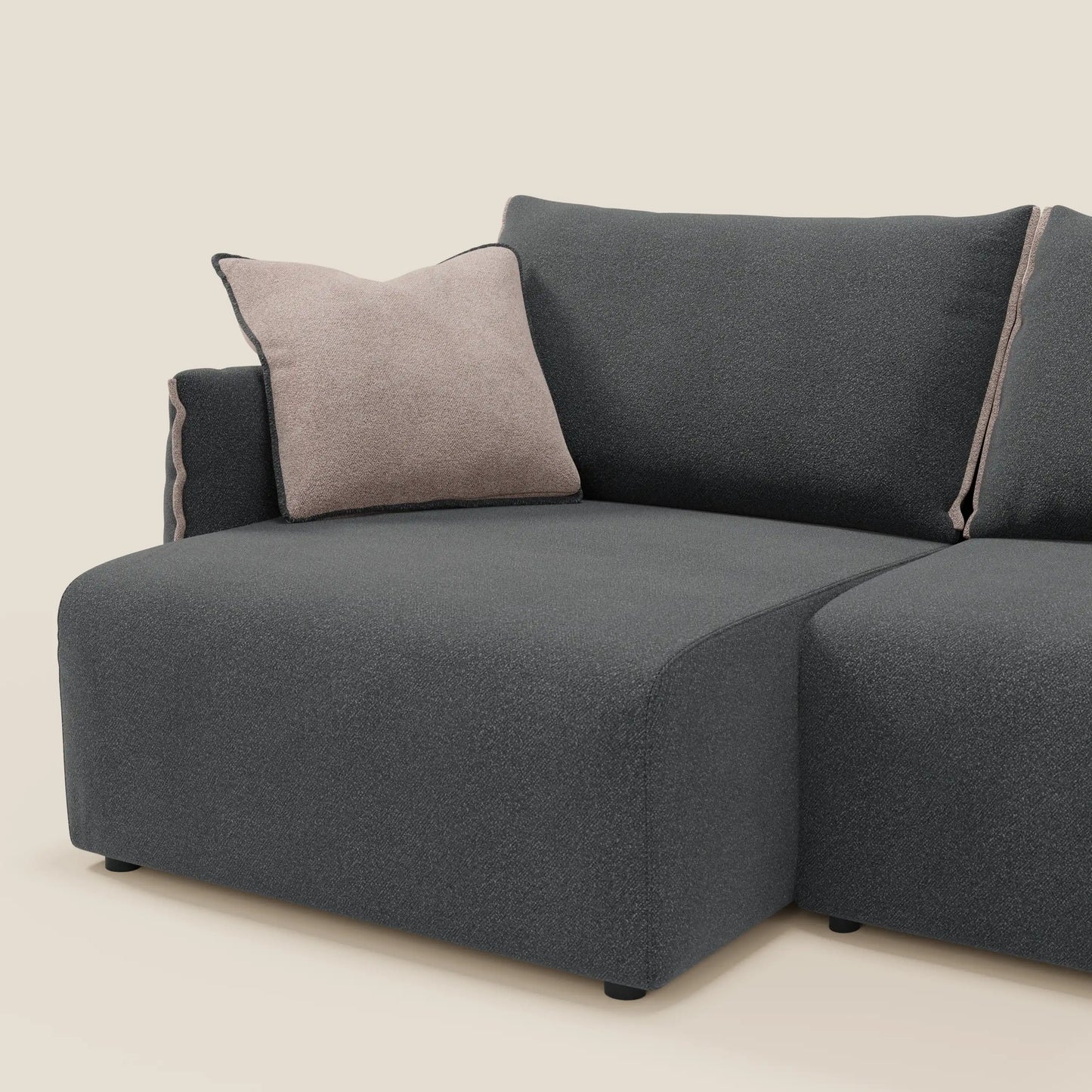 Divano Flexar con sedute allungabili e schienale in piuma in morbido bouclé impermeabile T07 antracite - rosa 