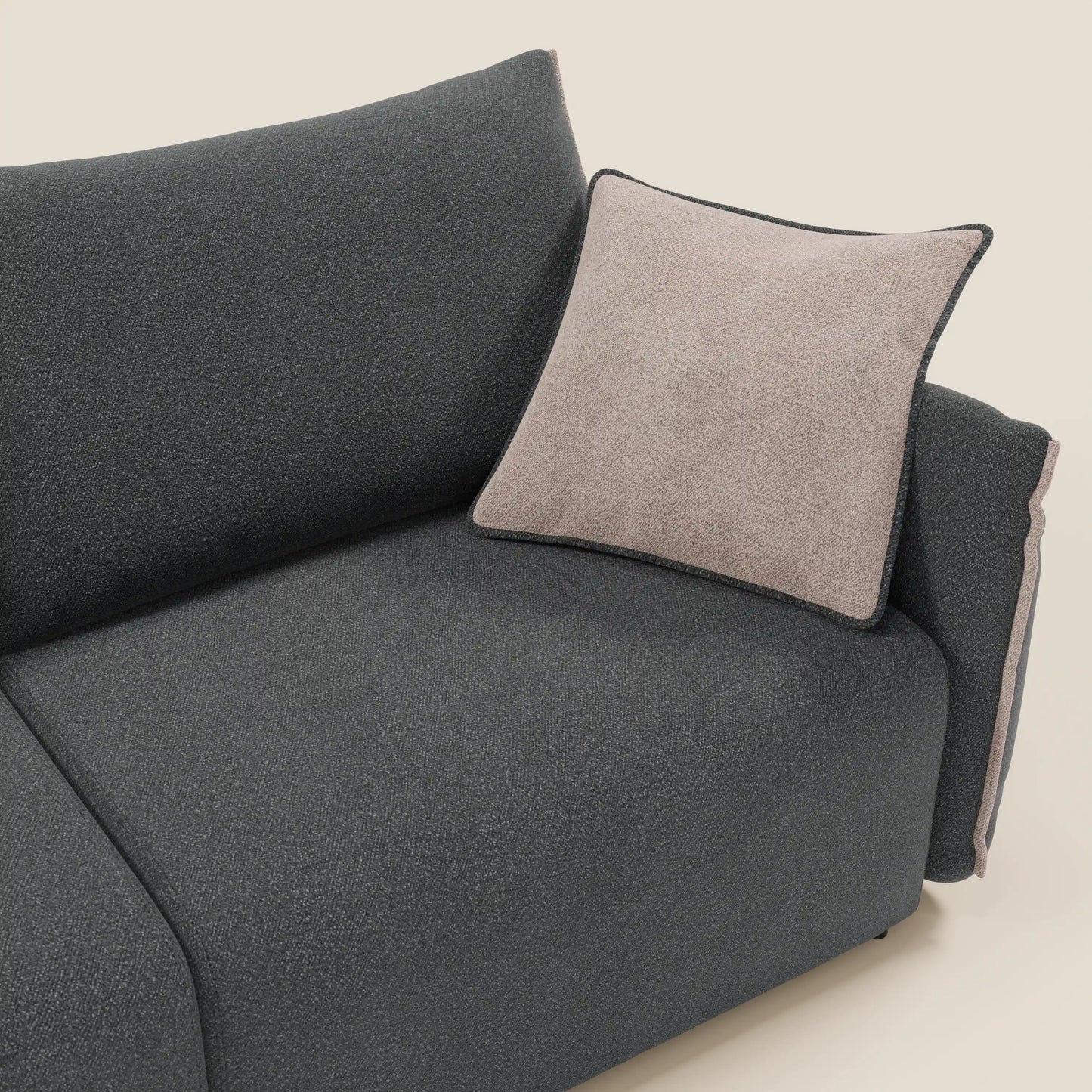 Divano Flexar con sedute allungabili e schienale in piuma in morbido bouclé impermeabile T07 antracite - rosa 