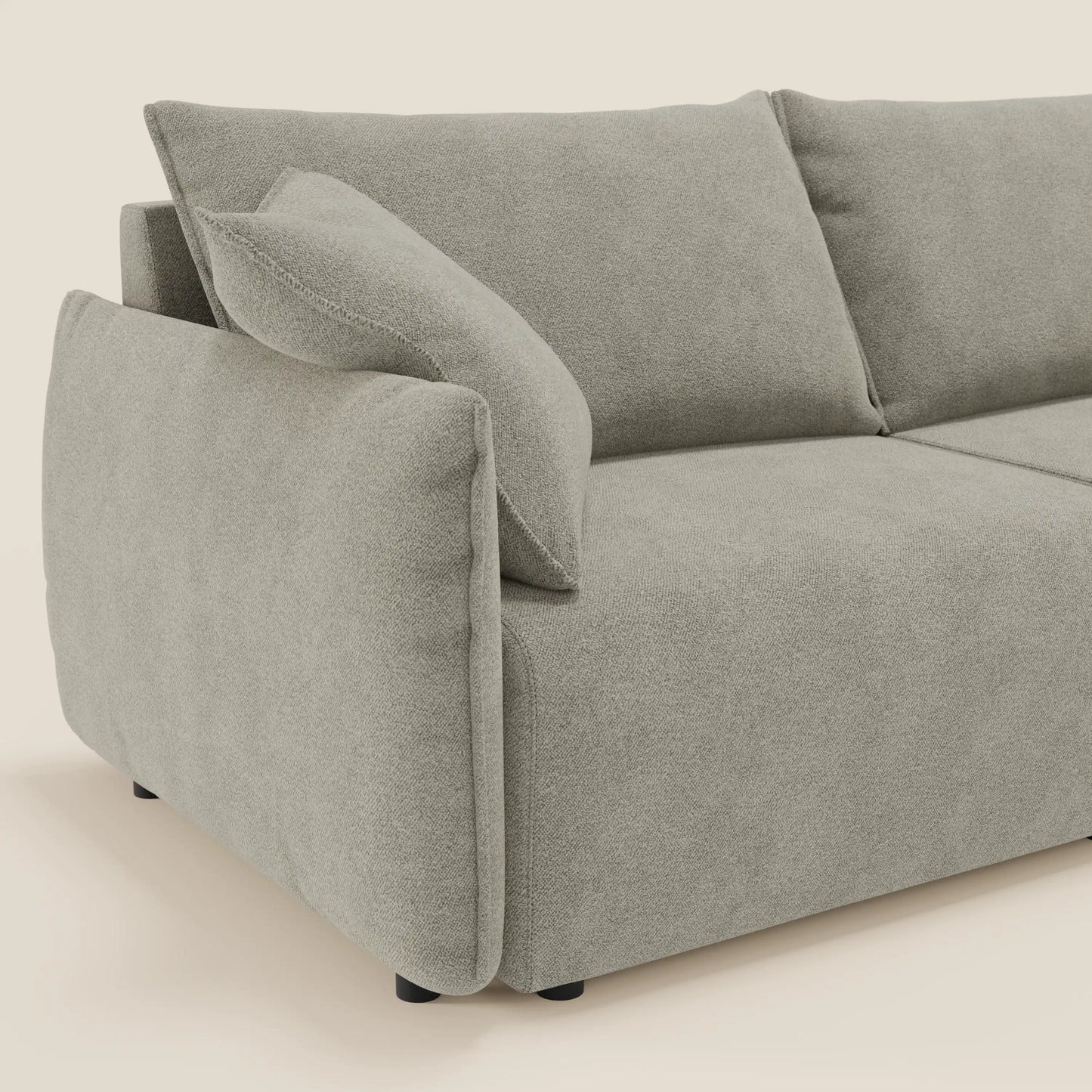 Divano Flexar con sedute allungabili e schienale in piuma in morbido bouclé impermeabile T07 beige 