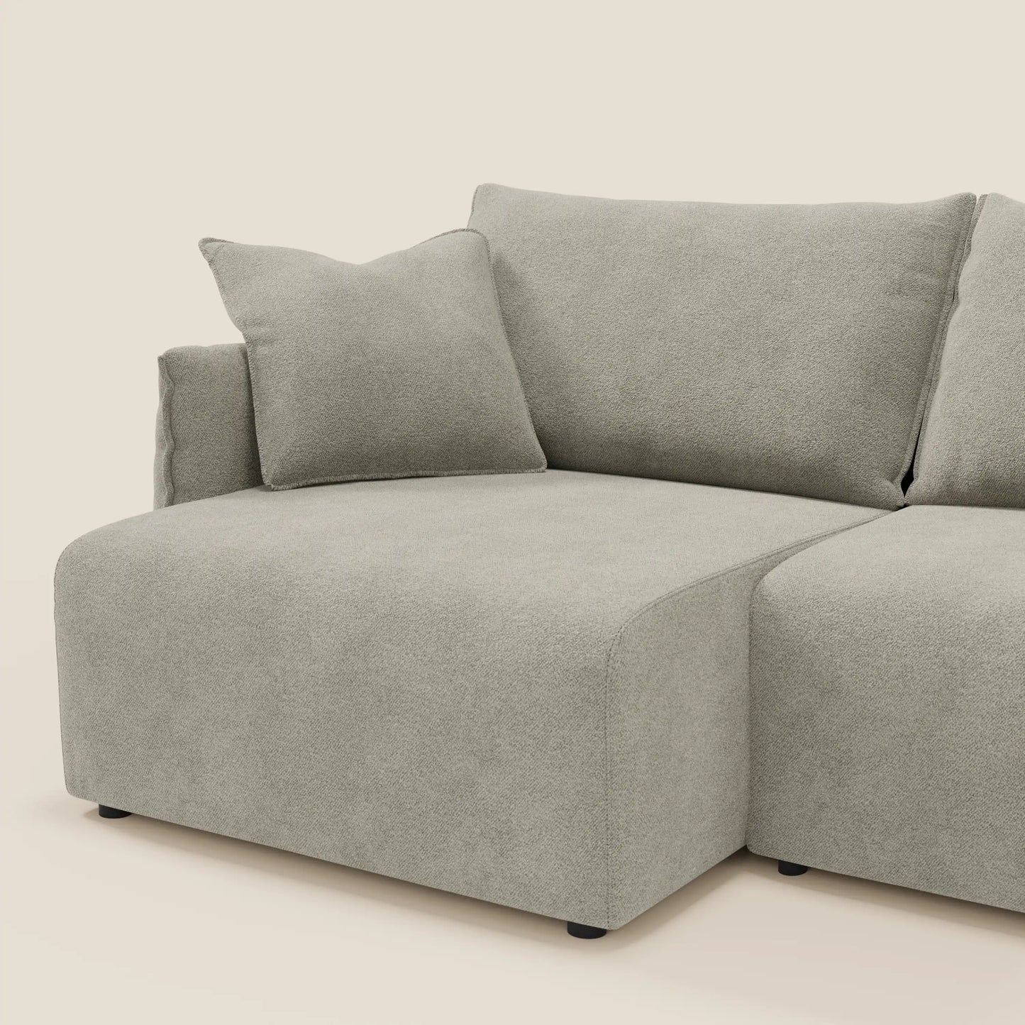 Divano Flexar con sedute allungabili e schienale in piuma in morbido bouclé impermeabile T07 beige 