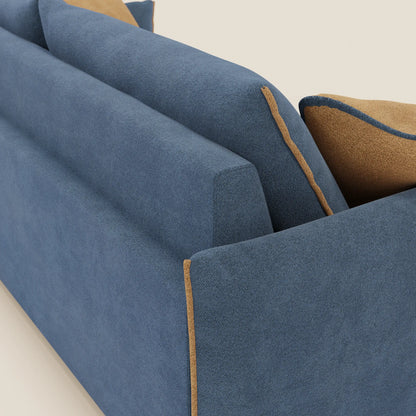 Divano Flexar con sedute allungabili e schienale in piuma in morbido bouclé impermeabile T07 blu - arancio 