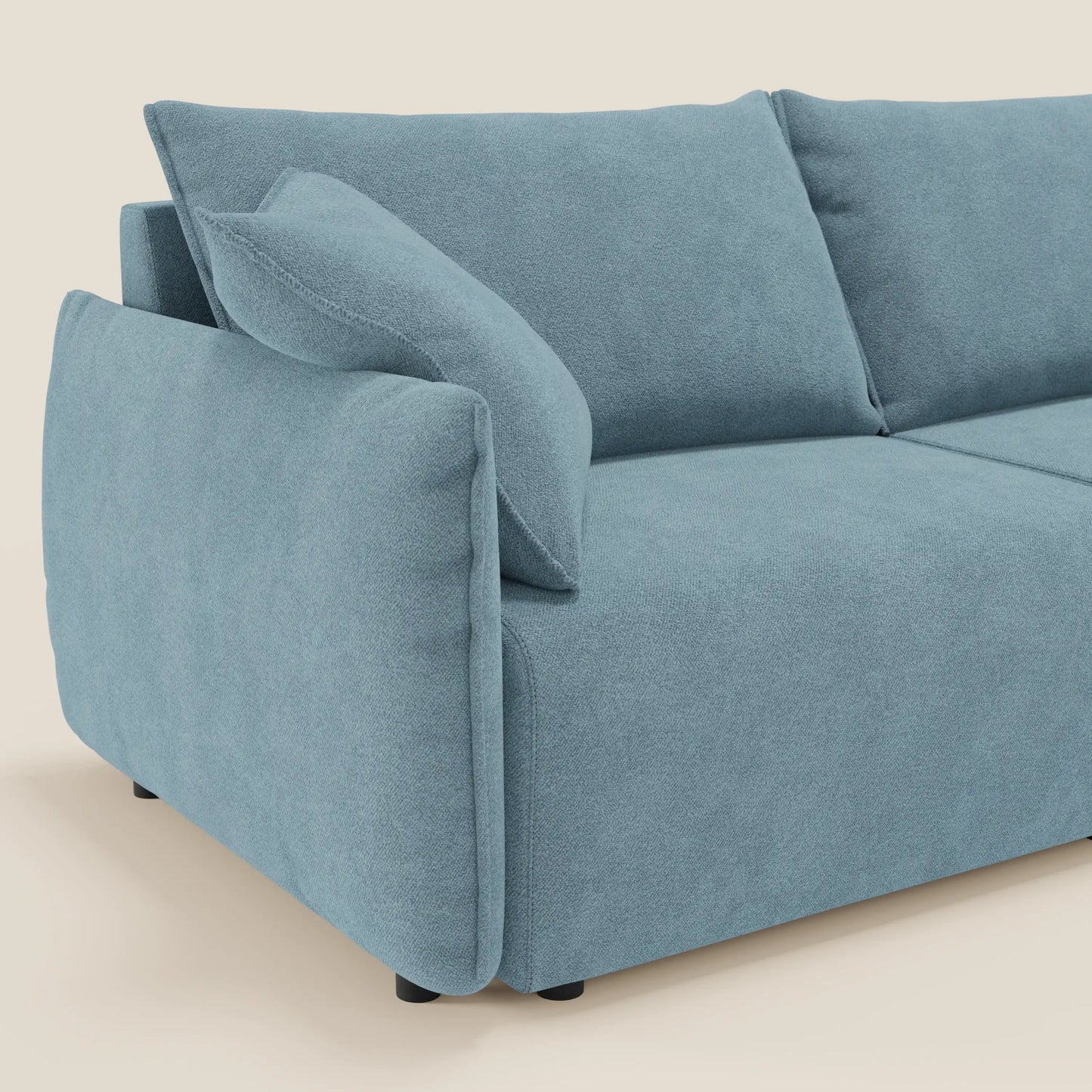 Divano Flexar con sedute allungabili e schienale in piuma in morbido bouclé impermeabile T07 carta da zucchero 