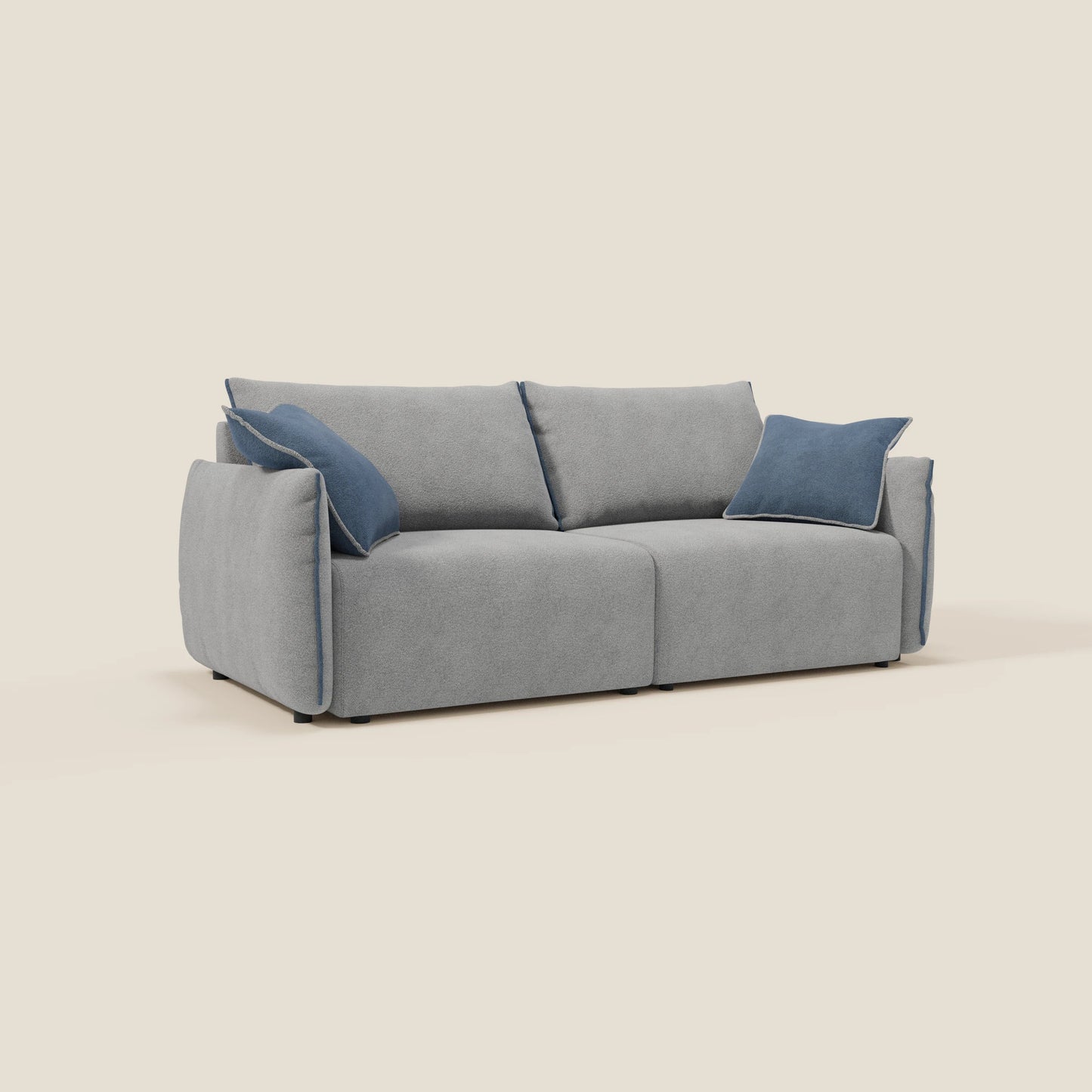 Divano Flexar con sedute allungabili e schienale in piuma in morbido bouclé impermeabile T07 grigio - blu 