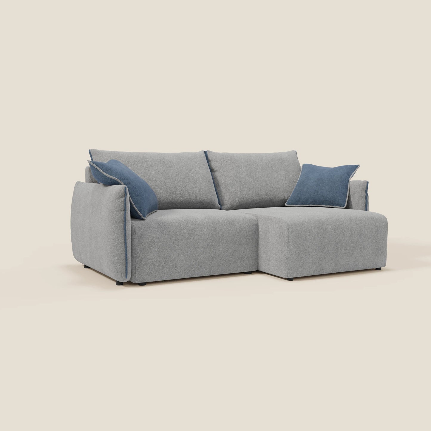 Divano Flexar con sedute allungabili e schienale in piuma in morbido bouclé impermeabile T07 grigio - blu 