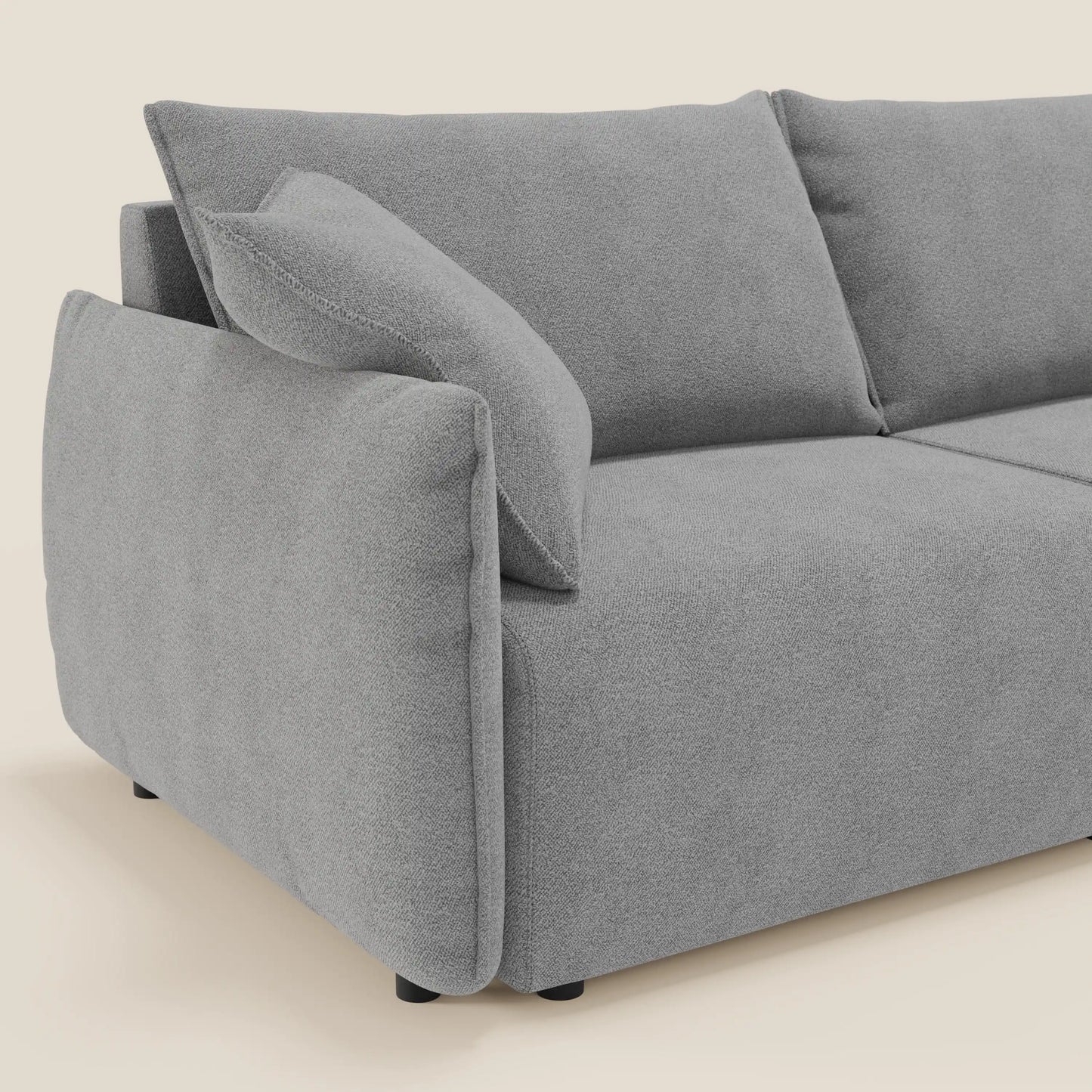 Divano Flexar con sedute allungabili e schienale in piuma in morbido bouclé impermeabile T07 grigio 