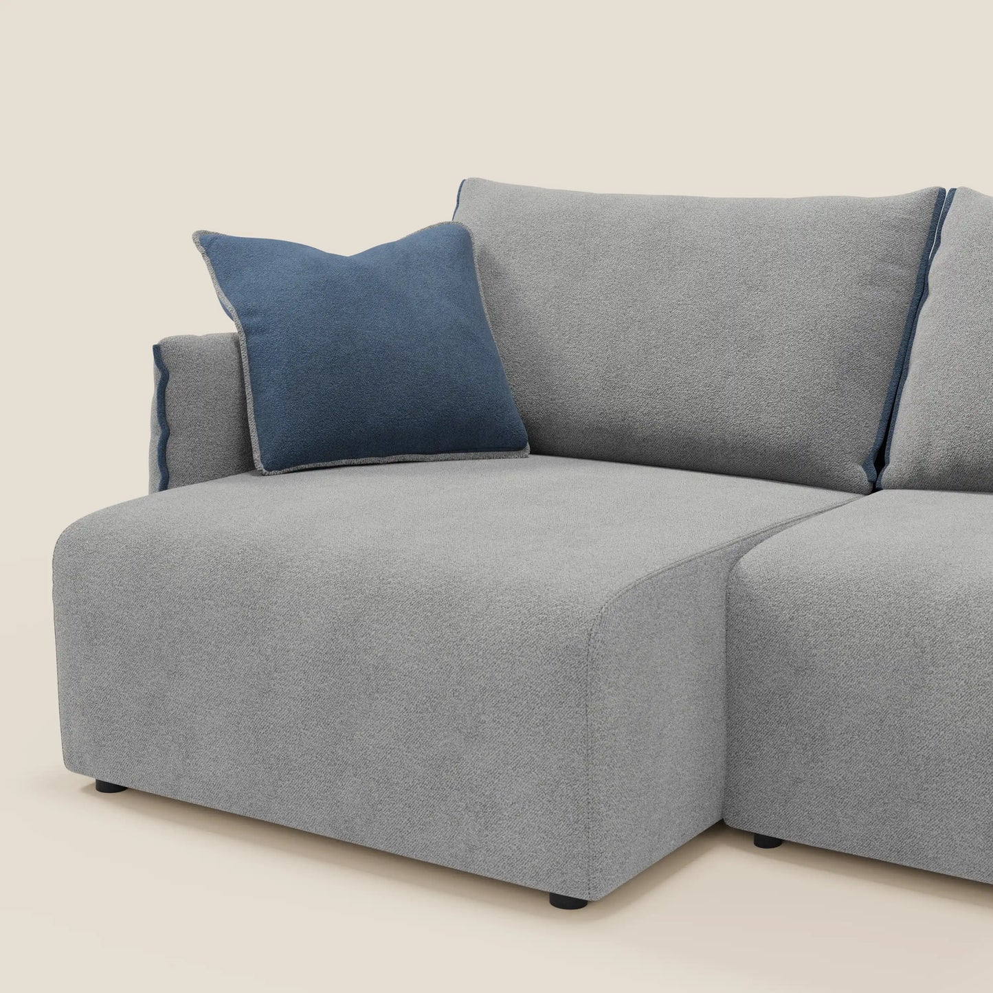Divano Flexar con sedute allungabili e schienale in piuma in morbido bouclé impermeabile T07 grigio - blu 