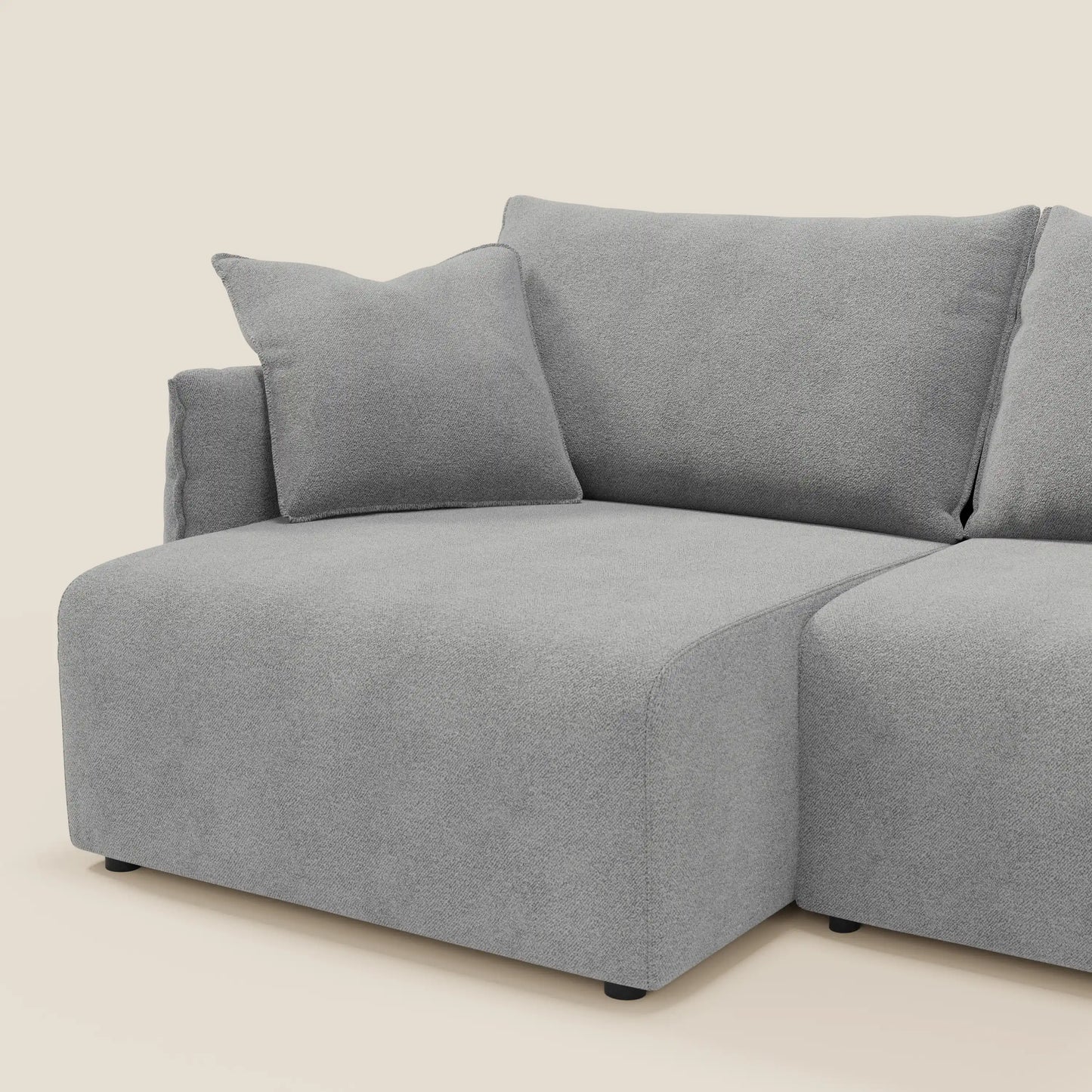 Divano Flexar con sedute allungabili e schienale in piuma in morbido bouclé impermeabile T07 grigio 