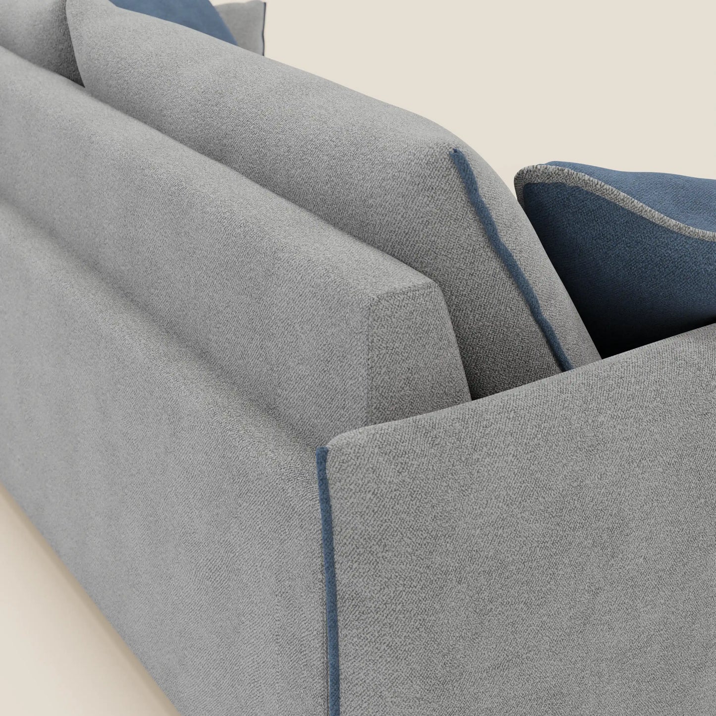 Divano Flexar con sedute allungabili e schienale in piuma in morbido bouclé impermeabile T07 grigio - blu 