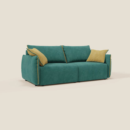 Divano Flexar con sedute allungabili e schienale in piuma in morbido bouclé impermeabile T07 verde - giallo 