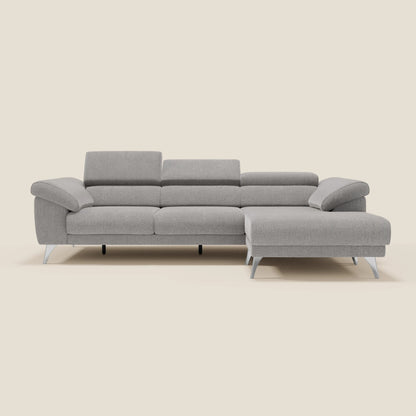 Donatello Divano angolare con sedute scorrevoli braccioli contenitore e poggiatesta in tessuto morbido smacchiabile T23 grigio