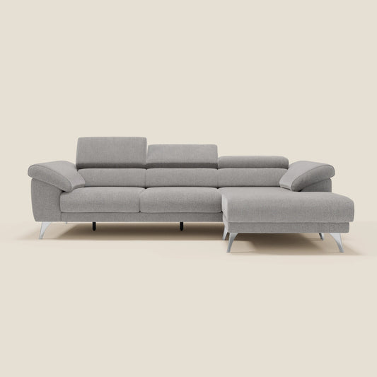 Donatello Divano angolare con sedute scorrevoli braccioli contenitore e poggiatesta in tessuto morbido smacchiabile T23 grigio