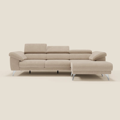 Donatello Divano angolare con sedute scorrevoli braccioli contenitore e poggiatesta in tessuto morbido smacchiabile T23 beige