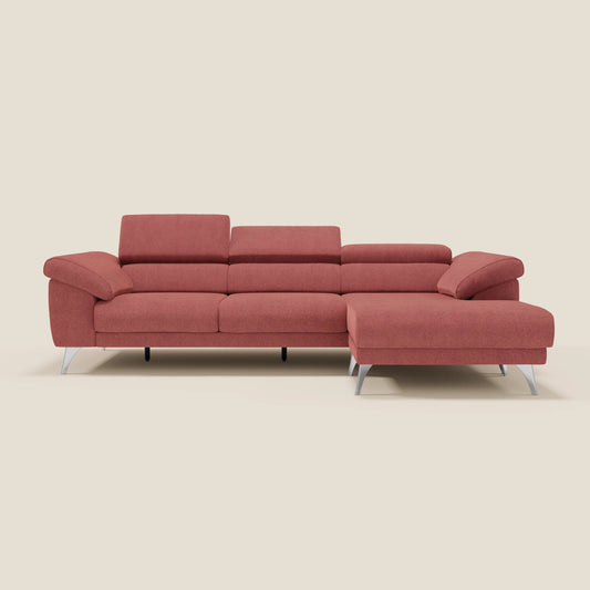 Donatello Divano angolare con sedute scorrevoli braccioli contenitore e poggiatesta in tessuto morbido smacchiabile T23 rosso ciliegia