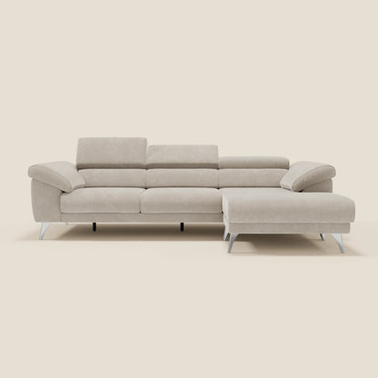 Donatello Divano angolare con sedute scorrevoli braccioli contenitore e poggiatesta in tessuto morbido smacchiabile T23 panna