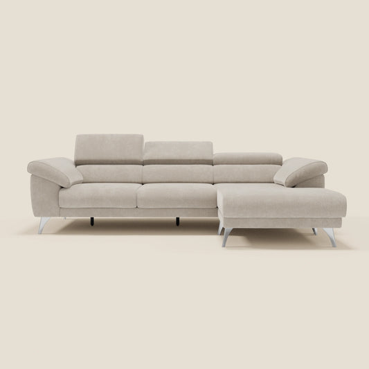 Donatello Divano angolare con sedute scorrevoli braccioli contenitore e poggiatesta in tessuto morbido smacchiabile T23 panna