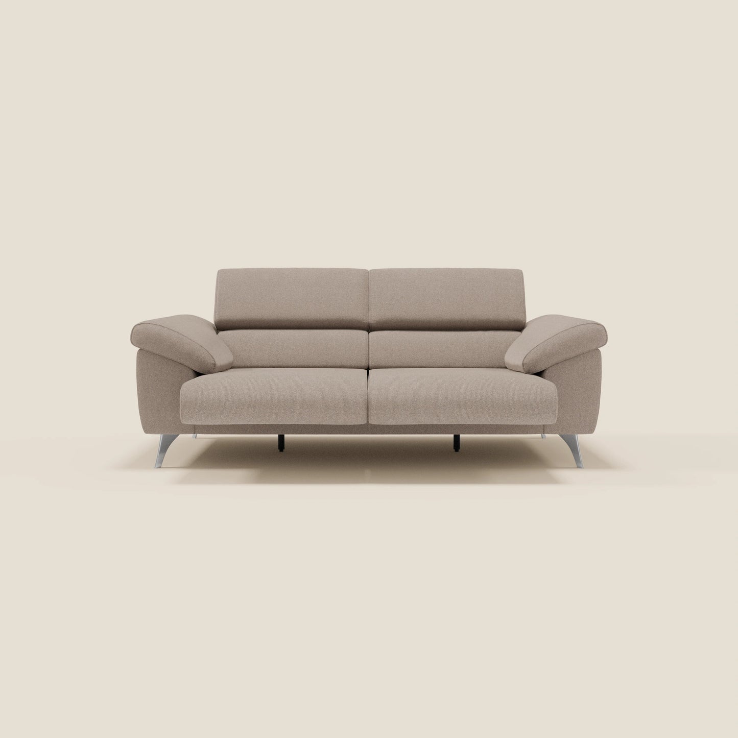 Donatello divano con sedute allungabili braccioli contenitore e poggiatesta reclinabili in tessuto smacchiabile T23 tortora