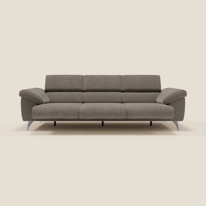 Donatello divano con 3 sedute allungabili braccioli contenitore e poggiatesta reclinabili in tessuto smacchiabile T23 talpa