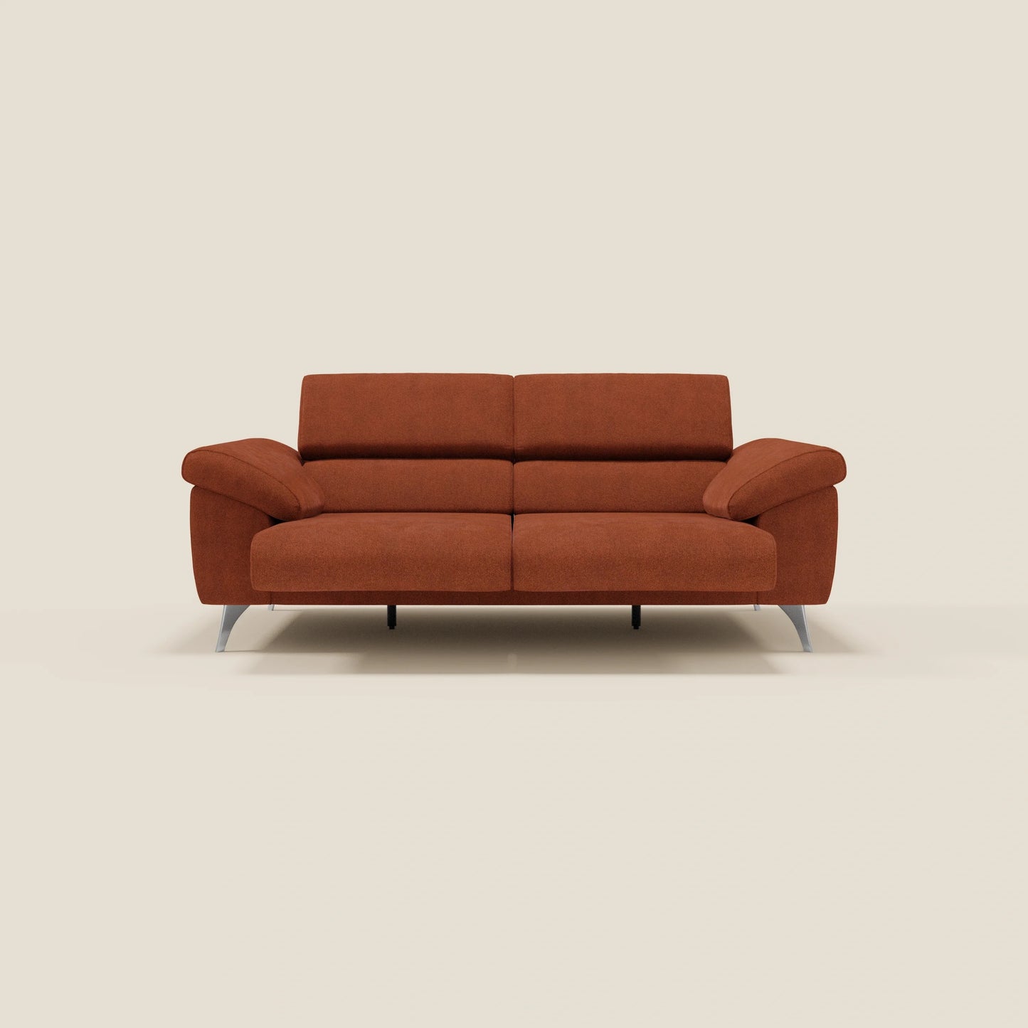 Donatello divano con sedute allungabili braccioli contenitore e poggiatesta reclinabili in tessuto smacchiabile T23 arancione ruggine