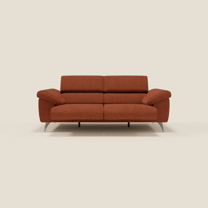 Donatello divano con sedute allungabili braccioli contenitore e poggiatesta reclinabili in tessuto smacchiabile T23 arancione ruggine