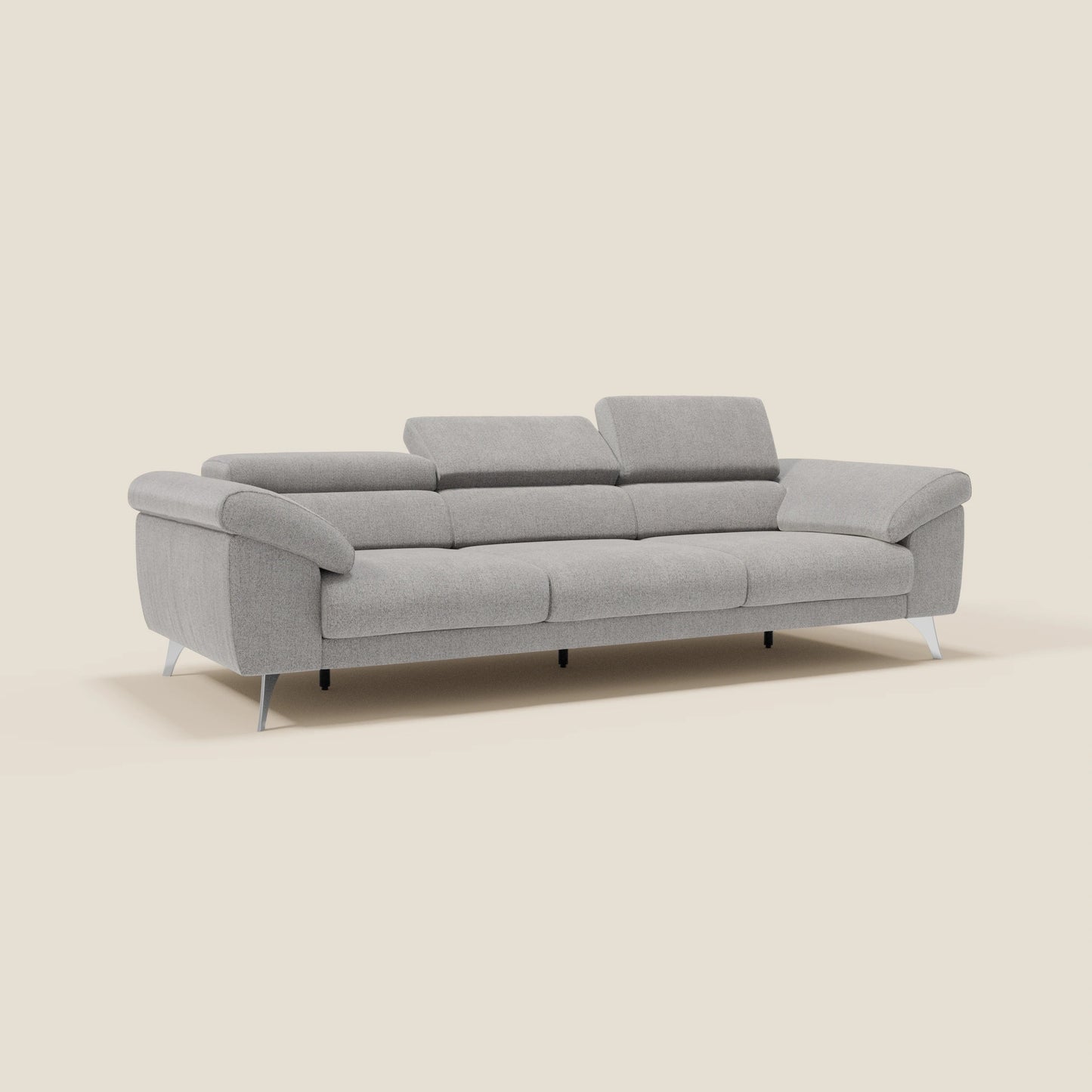 Donatello divano con 3 sedute allungabili braccioli contenitore e poggiatesta reclinabili in tessuto smacchiabile T23 grigio