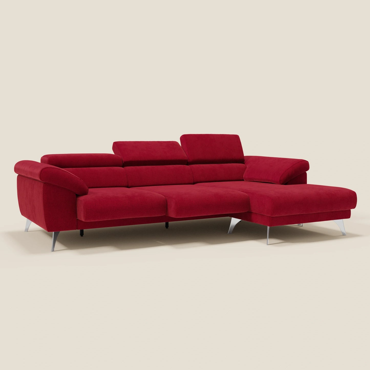 Donatello Divano angolare con sedute scorrevoli braccioli contenitore e poggiatesta in tessuto morbido smacchiabile T23 bordeaux