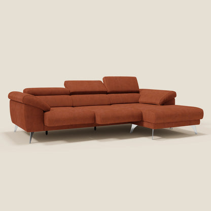 Donatello Divano angolare con sedute scorrevoli braccioli contenitore e poggiatesta in tessuto morbido smacchiabile T23 arancione ruggine
