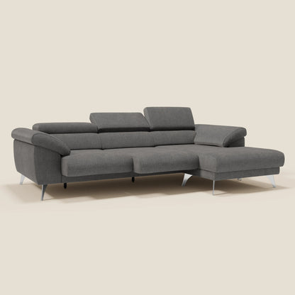 Donatello Divano angolare con sedute scorrevoli braccioli contenitore e poggiatesta in tessuto morbido smacchiabile T23 antracite