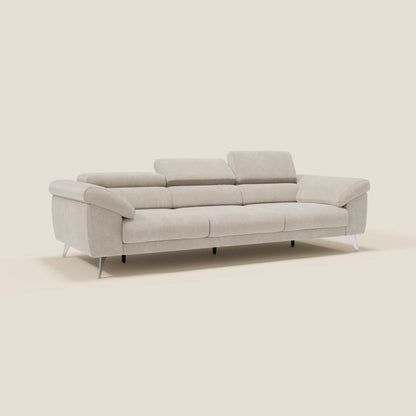 Donatello divano con 3 sedute allungabili braccioli contenitore e poggiatesta reclinabili in tessuto smacchiabile T23 panna