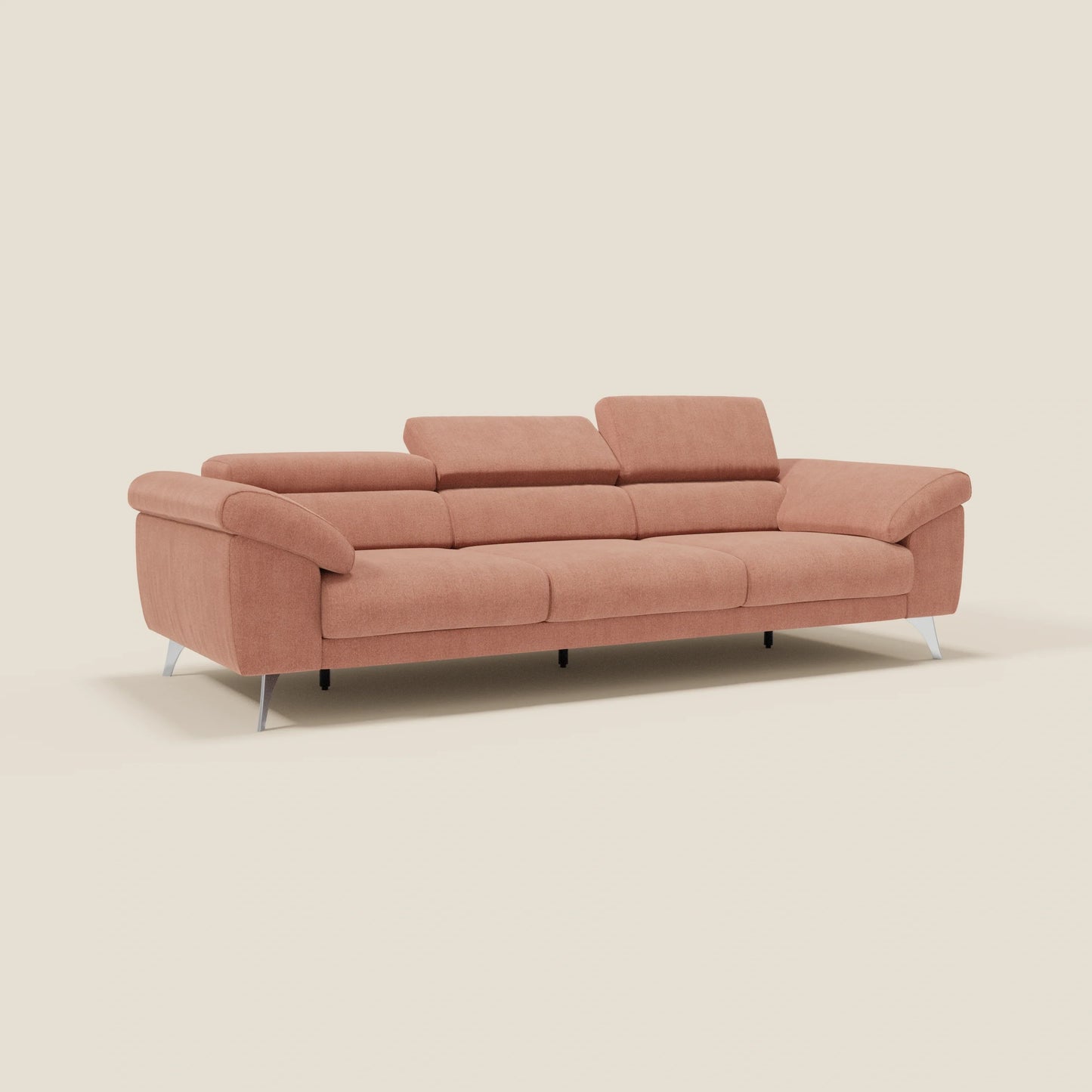 Donatello divano con 3 sedute allungabili braccioli contenitore e poggiatesta reclinabili in tessuto smacchiabile T23 pesca