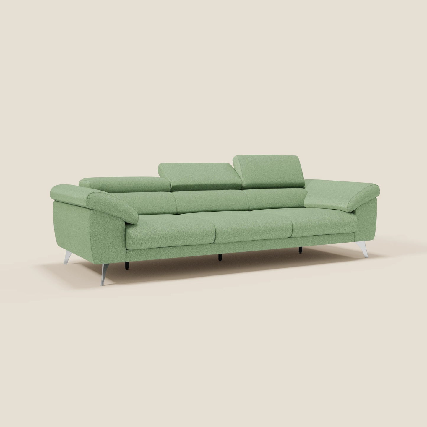 Donatello divano con 3 sedute allungabili braccioli contenitore e poggiatesta reclinabili in tessuto smacchiabile T23 menta