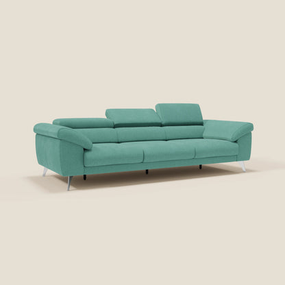 Donatello divano con 3 sedute allungabili braccioli contenitore e poggiatesta reclinabili in tessuto smacchiabile T23 verde acqua