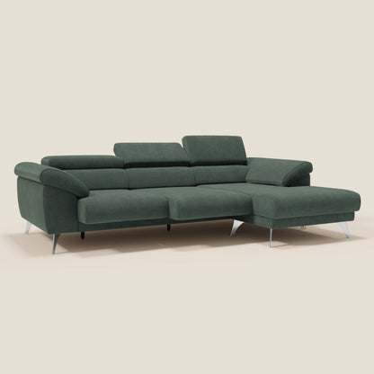 Donatello Divano angolare con sedute scorrevoli braccioli contenitore e poggiatesta in tessuto morbido smacchiabile T23 verde