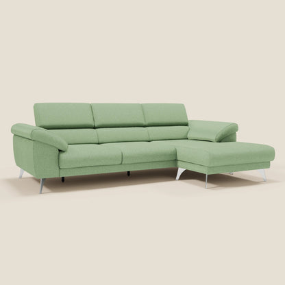 Donatello Divano angolare con sedute scorrevoli braccioli contenitore e poggiatesta in tessuto morbido smacchiabile T23 menta