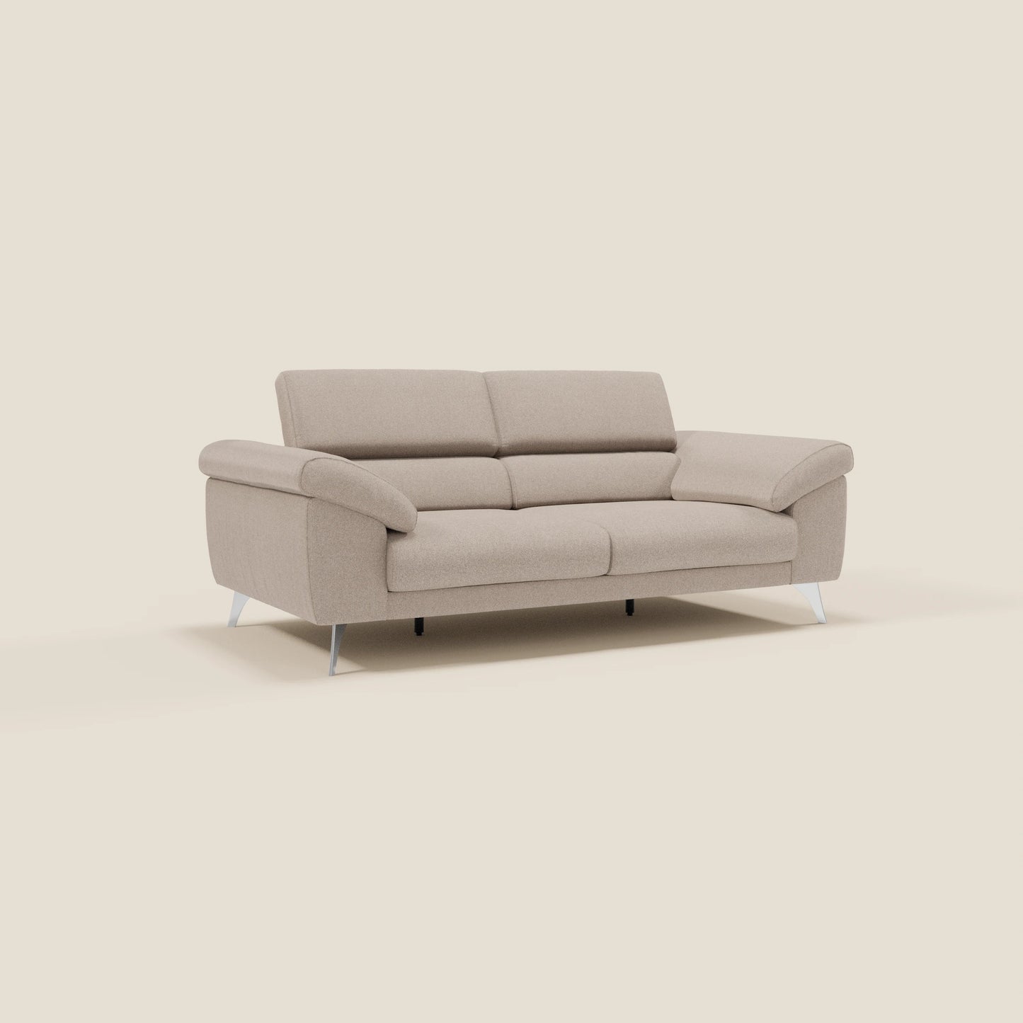 Donatello divano con sedute allungabili braccioli contenitore e poggiatesta reclinabili in tessuto smacchiabile T23 tortora