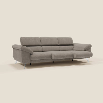 Donatello divano con 3 sedute allungabili braccioli contenitore e poggiatesta reclinabili in tessuto smacchiabile T23 talpa