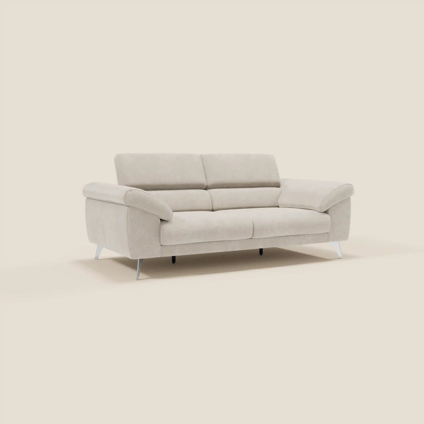 Donatello divano con sedute allungabili braccioli contenitore e poggiatesta reclinabili in tessuto smacchiabile T23 panna