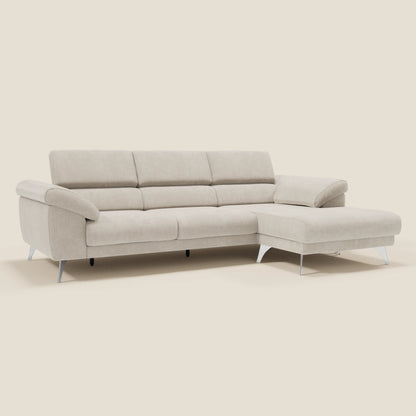 Donatello Divano angolare con sedute scorrevoli braccioli contenitore e poggiatesta in tessuto morbido smacchiabile T23 panna