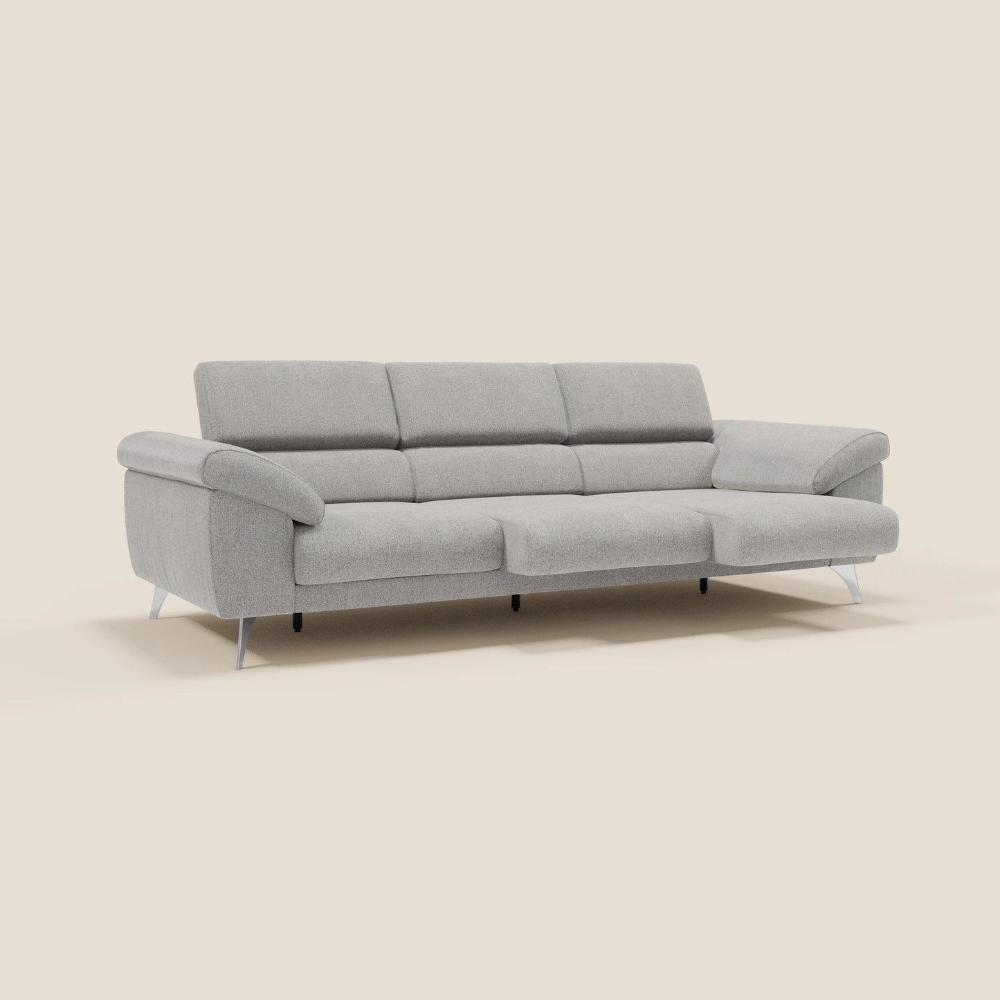 Donatello divano con 3 sedute allungabili braccioli contenitore e poggiatesta reclinabili in tessuto smacchiabile T23 grigio