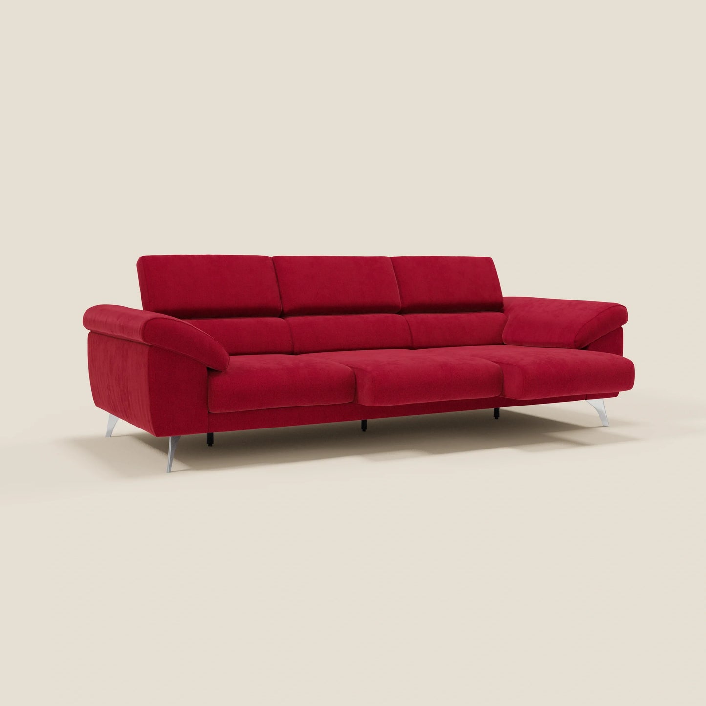 Donatello divano con 3 sedute allungabili braccioli contenitore e poggiatesta reclinabili in tessuto smacchiabile T23 bordeaux