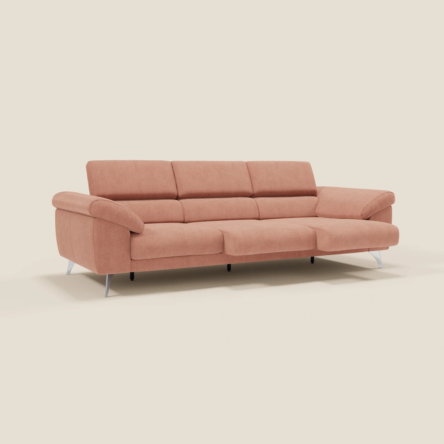 Donatello divano con 3 sedute allungabili braccioli contenitore e poggiatesta reclinabili in tessuto smacchiabile T23 pesca