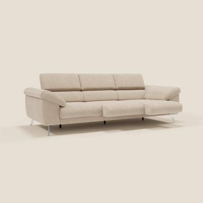 Donatello divano con 3 sedute allungabili braccioli contenitore e poggiatesta reclinabili in tessuto smacchiabile T23 beige