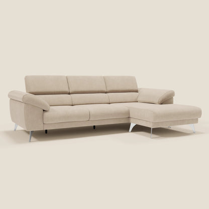 Donatello Divano angolare con sedute scorrevoli braccioli contenitore e poggiatesta in tessuto morbido smacchiabile T23 beige
