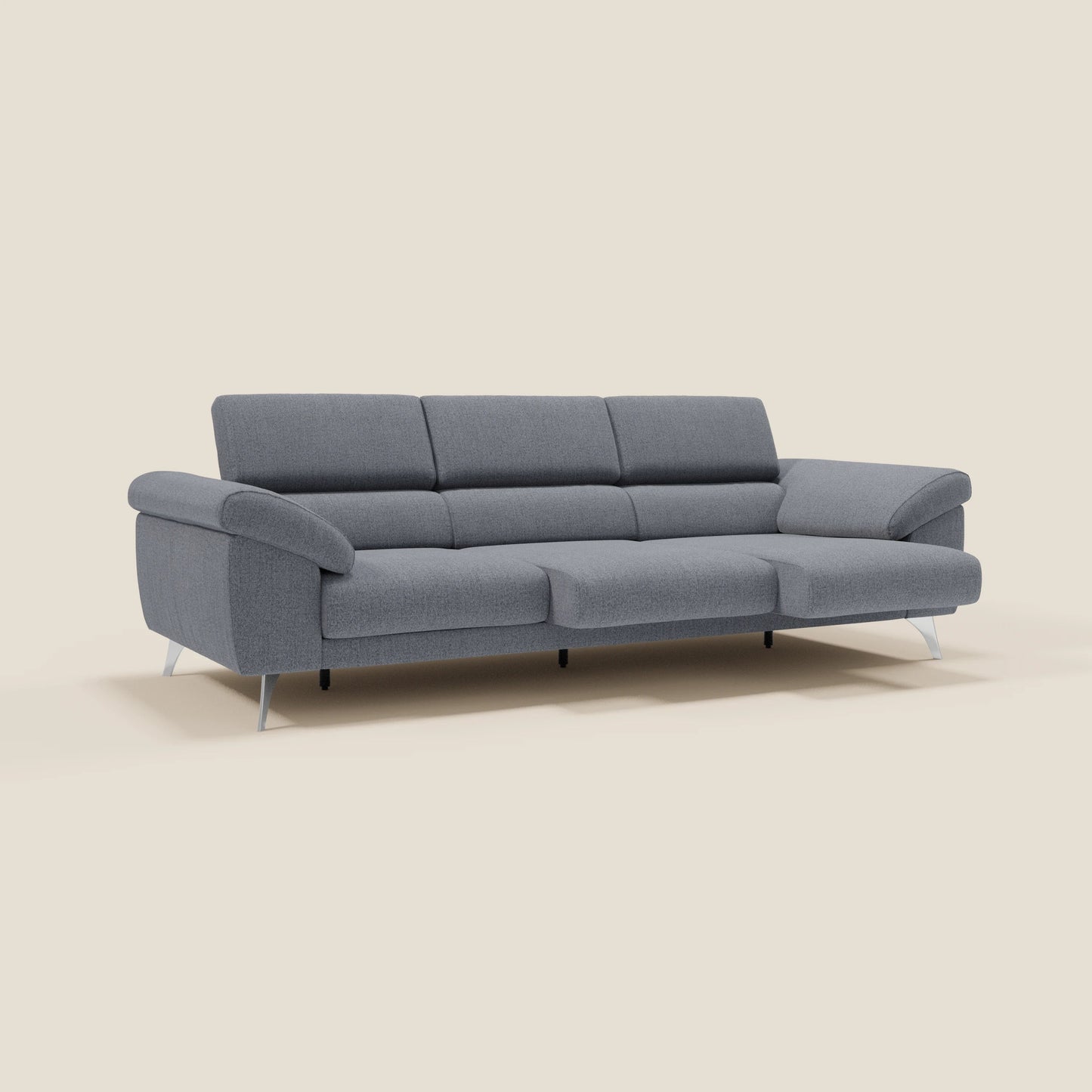 Donatello divano con 3 sedute allungabili braccioli contenitore e poggiatesta reclinabili in tessuto smacchiabile T23 blu grafite