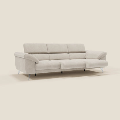 Donatello divano con 3 sedute allungabili braccioli contenitore e poggiatesta reclinabili in tessuto smacchiabile T23 panna